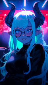 Preview wallpaper girl, horns, glasses, anime, art