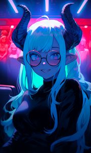 Preview wallpaper girl, horns, glasses, anime, art