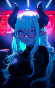 Preview wallpaper girl, horns, glasses, anime, art