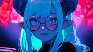 Preview wallpaper girl, horns, glasses, anime, art