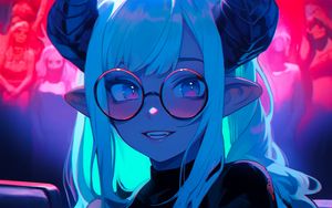 Preview wallpaper girl, horns, glasses, anime, art