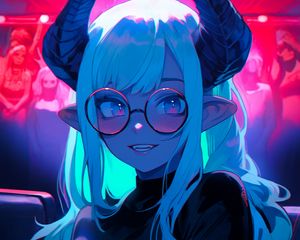 Preview wallpaper girl, horns, glasses, anime, art