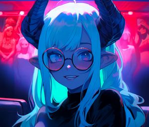 Preview wallpaper girl, horns, glasses, anime, art