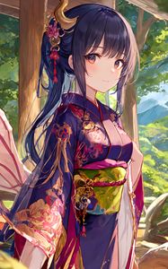 Preview wallpaper girl, horns, kimono, anime