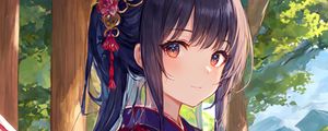 Preview wallpaper girl, horns, kimono, anime