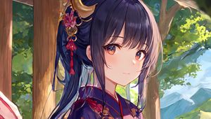Preview wallpaper girl, horns, kimono, anime