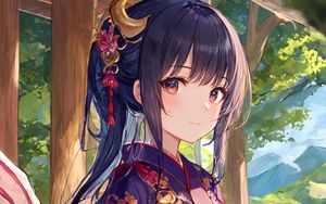 Preview wallpaper girl, horns, kimono, anime