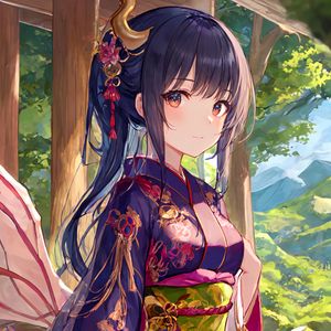 Preview wallpaper girl, horns, kimono, anime