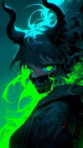 Preview wallpaper girl, horns, mask, anime, art