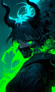 Preview wallpaper girl, horns, mask, anime, art