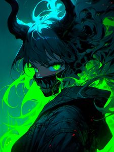 Preview wallpaper girl, horns, mask, anime, art
