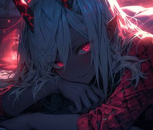 Preview wallpaper girl, horns, neko, smile, anime