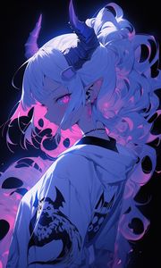 Preview wallpaper girl, horns, piercing, kimono, anime, art