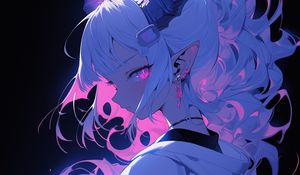 Preview wallpaper girl, horns, piercing, kimono, anime, art