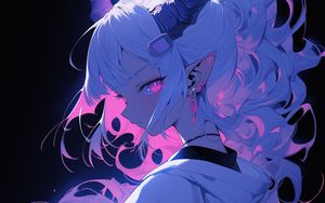 Preview wallpaper girl, horns, piercing, kimono, anime, art