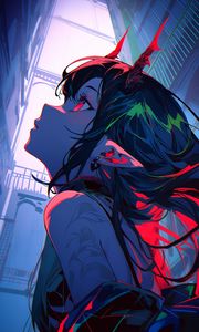 Preview wallpaper girl, horns, profile, glance, anime