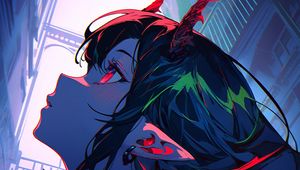 Preview wallpaper girl, horns, profile, glance, anime