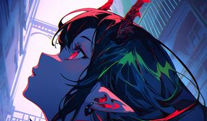 Preview wallpaper girl, horns, profile, glance, anime