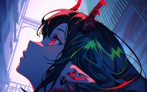 Preview wallpaper girl, horns, profile, glance, anime