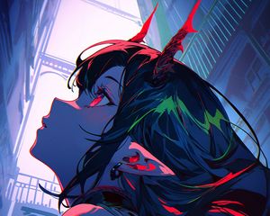 Preview wallpaper girl, horns, profile, glance, anime