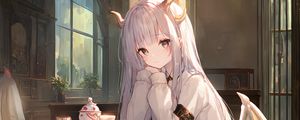 Preview wallpaper girl, horns, sad, anime