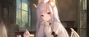 Preview wallpaper girl, horns, sad, anime