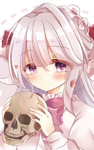 Preview wallpaper girl, horns, skull, anime, art, cartoon