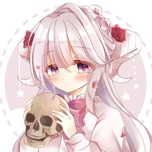 Preview wallpaper girl, horns, skull, anime, art, cartoon