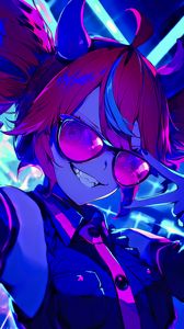 Preview wallpaper girl, horns, smile, glasses, art, anime