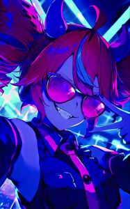 Preview wallpaper girl, horns, smile, glasses, art, anime