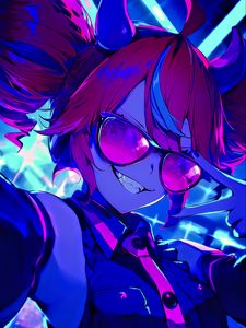 Preview wallpaper girl, horns, smile, glasses, art, anime