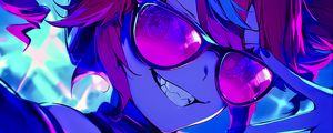 Preview wallpaper girl, horns, smile, glasses, art, anime