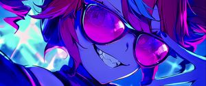 Preview wallpaper girl, horns, smile, glasses, art, anime