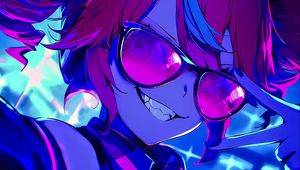 Preview wallpaper girl, horns, smile, glasses, art, anime