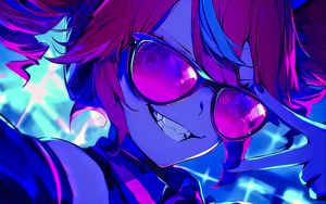 Preview wallpaper girl, horns, smile, glasses, art, anime