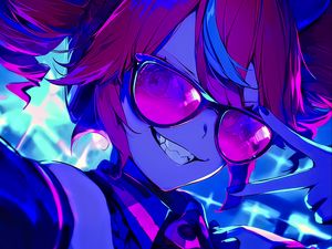 Preview wallpaper girl, horns, smile, glasses, art, anime