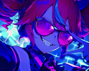 Preview wallpaper girl, horns, smile, glasses, art, anime