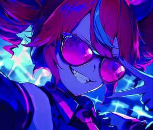 Preview wallpaper girl, horns, smile, glasses, art, anime