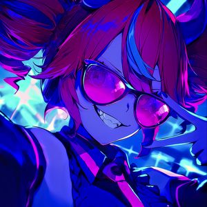 Preview wallpaper girl, horns, smile, glasses, art, anime