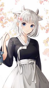 Preview wallpaper girl, horns, smile, anime