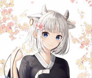 Preview wallpaper girl, horns, smile, anime