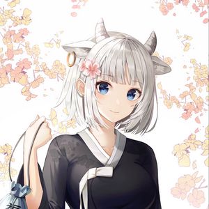 Preview wallpaper girl, horns, smile, anime