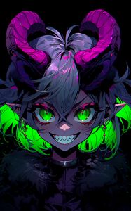 Preview wallpaper girl, horns, vampire, anime, art