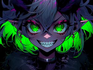 Preview wallpaper girl, horns, vampire, anime, art
