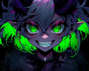 Preview wallpaper girl, horns, vampire, anime, art