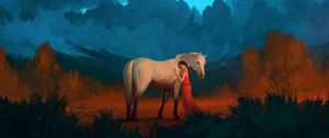 Preview wallpaper girl, horse, art, friends, care