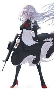 Preview wallpaper girl, hosemaid, machine gun, weapon, anime