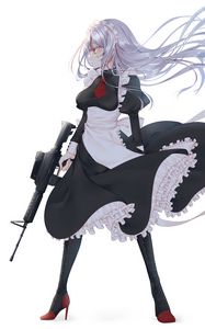 Preview wallpaper girl, hosemaid, machine gun, weapon, anime