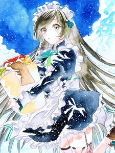 Preview wallpaper girl, housemaid, package, snow, watercolor, anime
