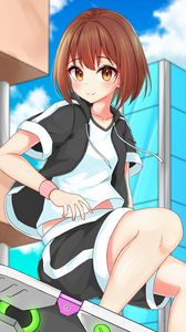 Preview wallpaper girl, hoverboard, trick, anime, art, cartoon